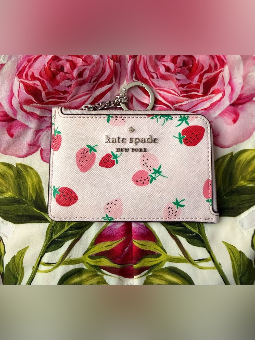 Kate Spade Staci Wild Strawberries Medium L-Zip Card Holder